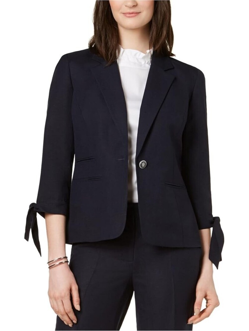 Nine West Womens Linen Button Jacket With Self Ties On Sleeves Size 10